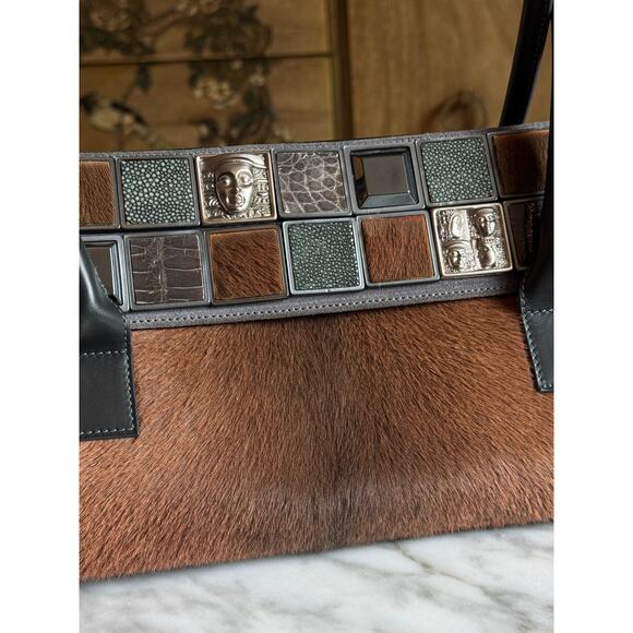 Kieselstein-Cord Exotic Leather Relic Mosaic Ponyhair Tote - Picture 4 of 10